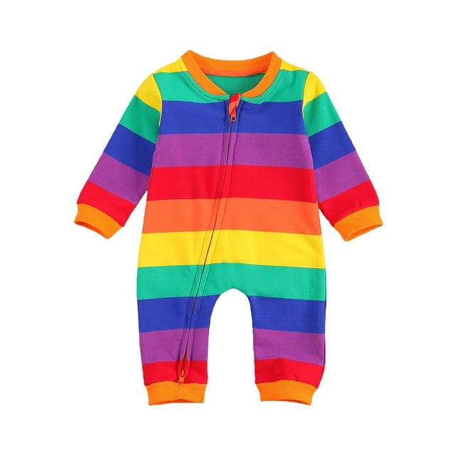 Baby Stripped Rainbow Romper Zipper Jumpsuit