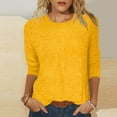 thumbnail image 2 of nerohusy Womens Plus Size 3/4 Sleeve Tops and Blouses Crew Neck T Shirts Dressy Basic Corduroy Tunic Tops Solid Color Daily Pullover 2025 Yellow,XXXXXL, 2 of 6