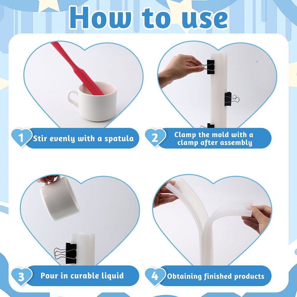 2 Sets Long Tube Silicone Dies with Spatula 4 Pcs Binder Clips Soap Embed Dies Silicone Column Dies Candle Dies
