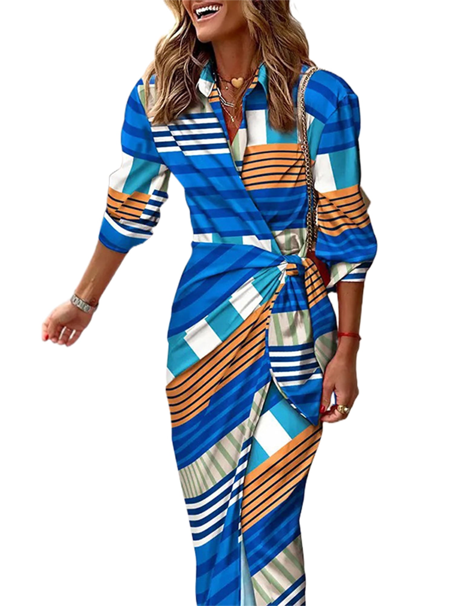 Sexy Dance Robes pour Femmes Imprimé Floral Été Plage Robe d'Été Géométrique Longue Robe Col en V Manche 10 Bleu 5TG