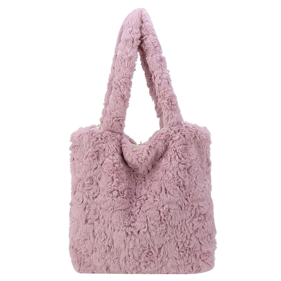 husxh Soft Plush Solid Portable Travel Purse Women Shoulder Handbags Retro Autumn Winter Clutch Handbag for Ladies Girl Gift