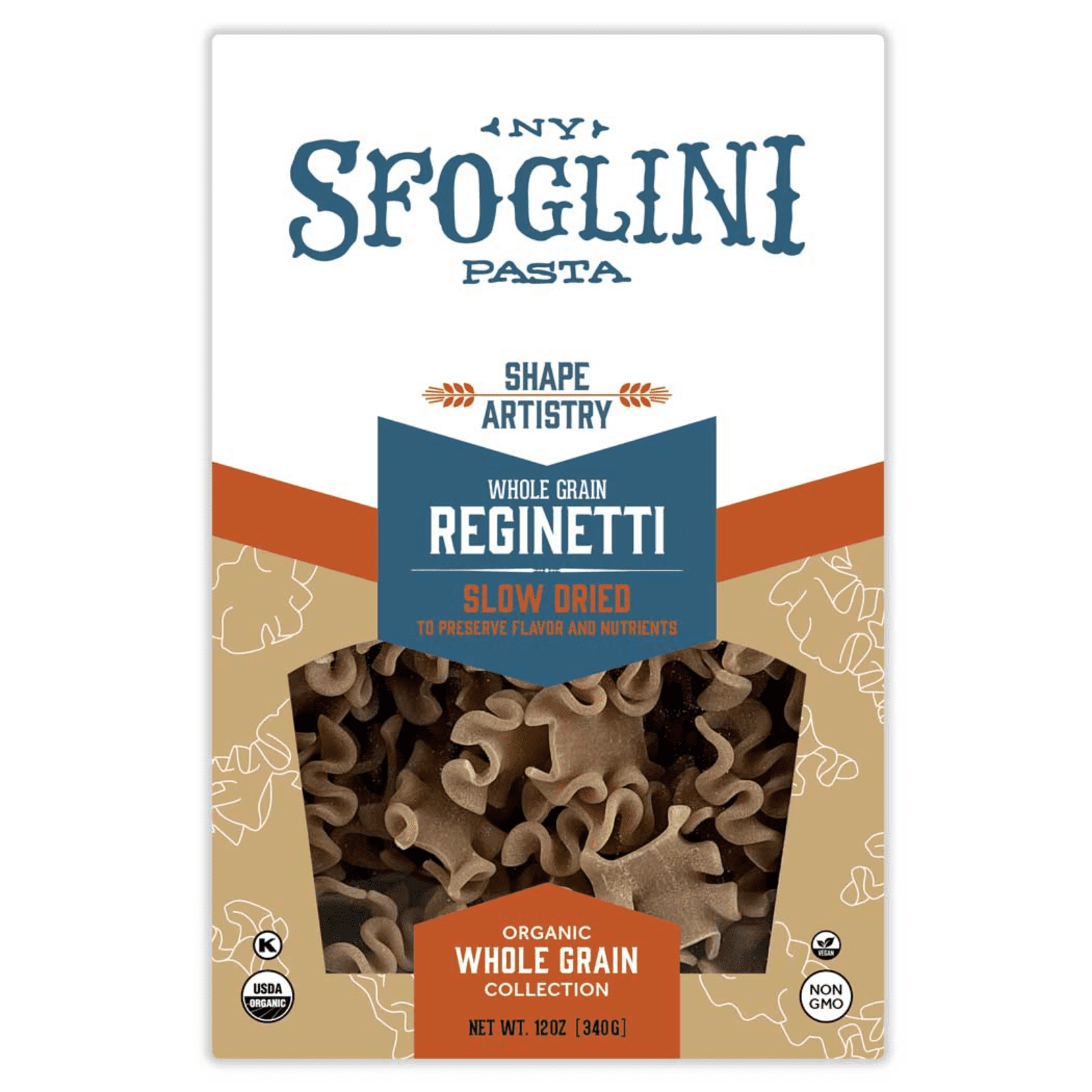 (3 pack) Sfoglini Organic Whole Grain Reginetti Pasta, Shelf-Stable, 12 oz Box