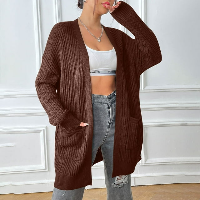 AherBiu Cardigans pour Femmes Hauts Amples Surdimensionnés avec Poches Mode Automne Tendance Tricot 2024