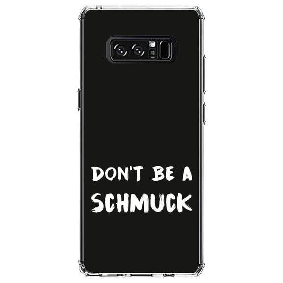 DistinctInk Clear Shockproof Hybrid Case for Samsung Galaxy Note 8 - TPU Bumper, Acrylic Back, Tempered Glass Screen Protector - Don't Be a Schmuck - Black & White