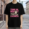 thumbnail image 3 of TUNE IN DROP OUT LAZINESS,Cat With Record Player Print 1, Vintage T Shirt, Cotton T-Shirt for Men, 23666239,L, 3 of 8