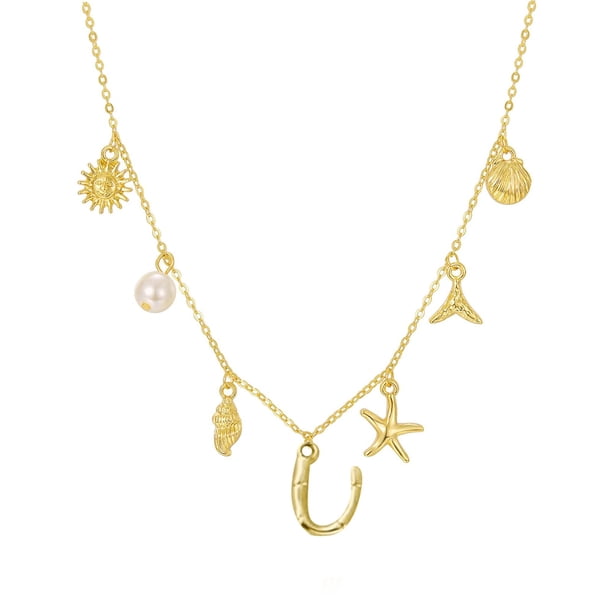 26 Inicial Collar de Encanto para las mujeres Seashell Letra Collares Oro Charms Colgante Boho Verano Seashell Beach Joyería Regalos