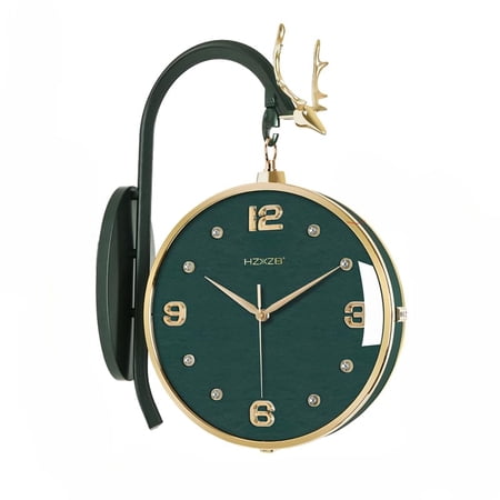 interoknack Modern Double-Sided Wall Clock with Golden Deer Accent – Luxury Silent Quartz Hanging Clock for Living Room, Hallway, and Office