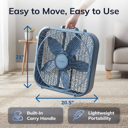 Lasko Cool Colors 20 3-Speed Energy Efficient Box Fan, Laguna Blue, B20312