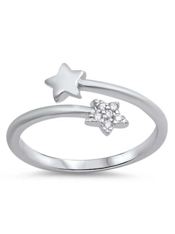 Sterling Silver Cubic Zirconia Pave Shooting Star Ring