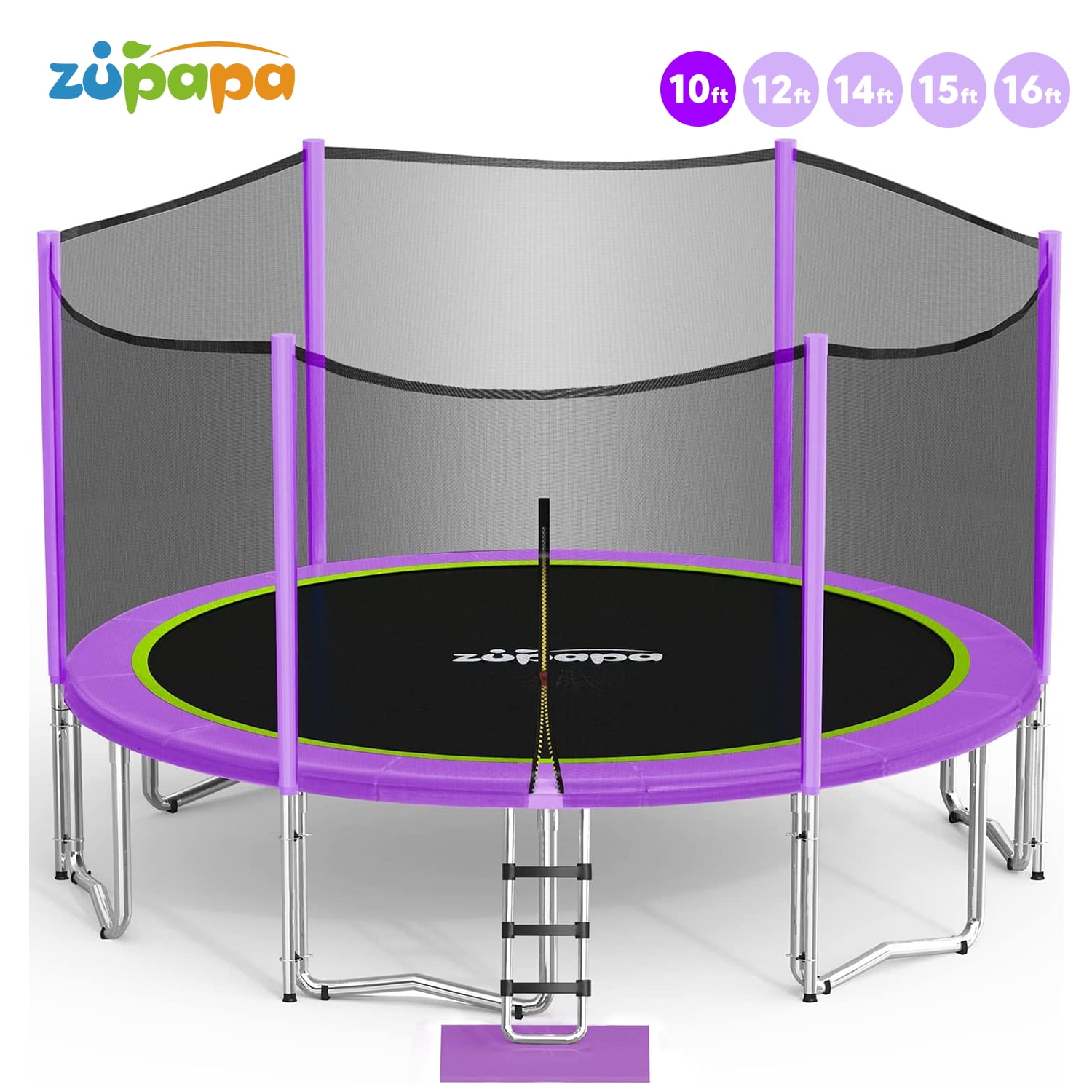 Zupapa 16 15 14 12 10FT Trampoline Purple for Kids Adults with Safety