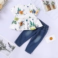 thumbnail image 3 of 3T Baby Girl Clothes Baby Girl 2PCS Outfits Short Sleeve Floral Shirt Top Ripped Jeans Pants Set 2-3T Baby Girl Clothes, 3 of 6