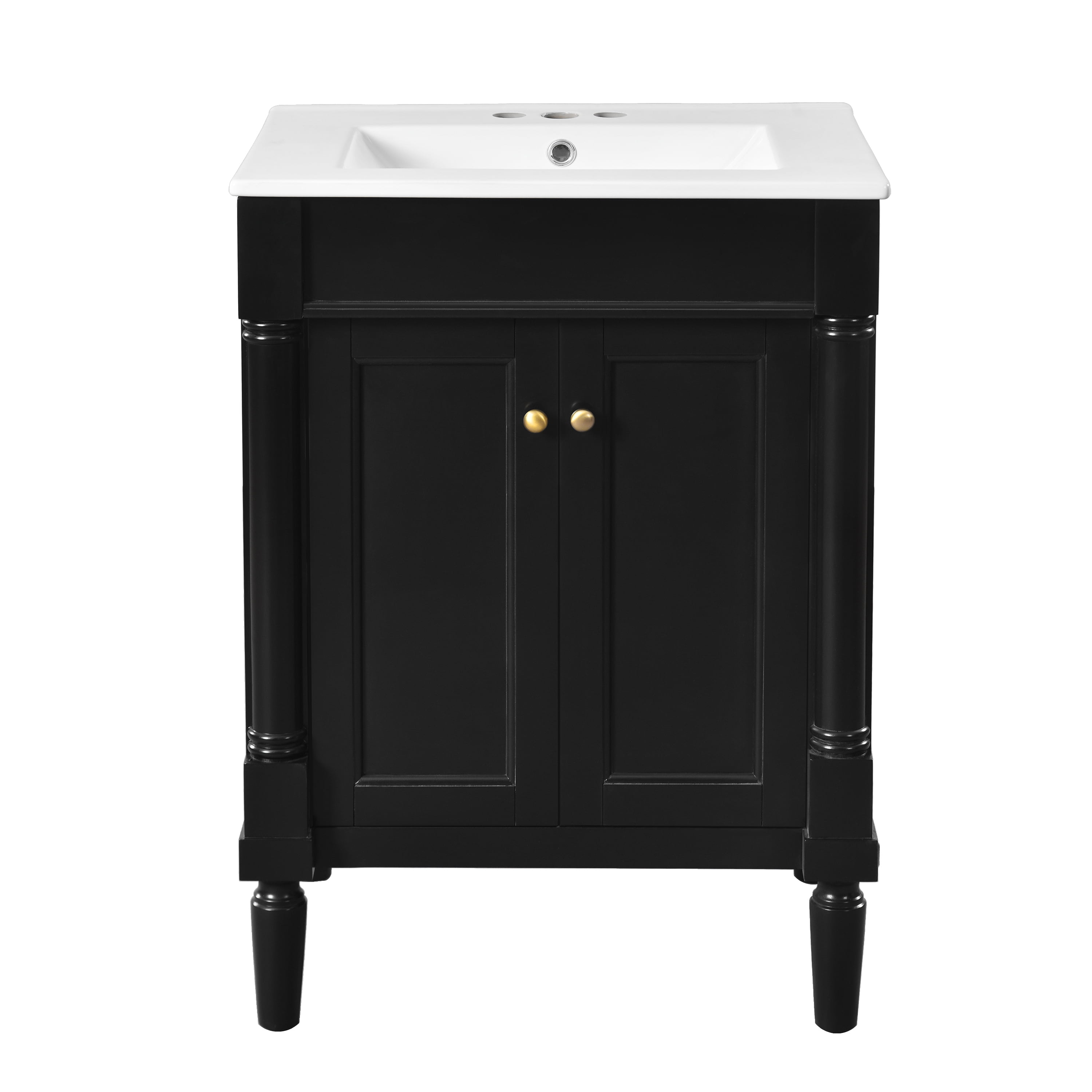 Harper & Bright Designs 24" Small Bathroom Vanity with Sink, Bathroom Storage Cabinet with 2-Tier Shelves, Black