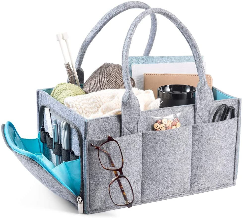 Baby Diaper Caddy Organizer - Baby Shower Gift Basket for Changing Table and Car, Portable Nursery Storage Bin Great for Storing Diapers, Bottles, Baby's Toys ,8 pockets(Grey)