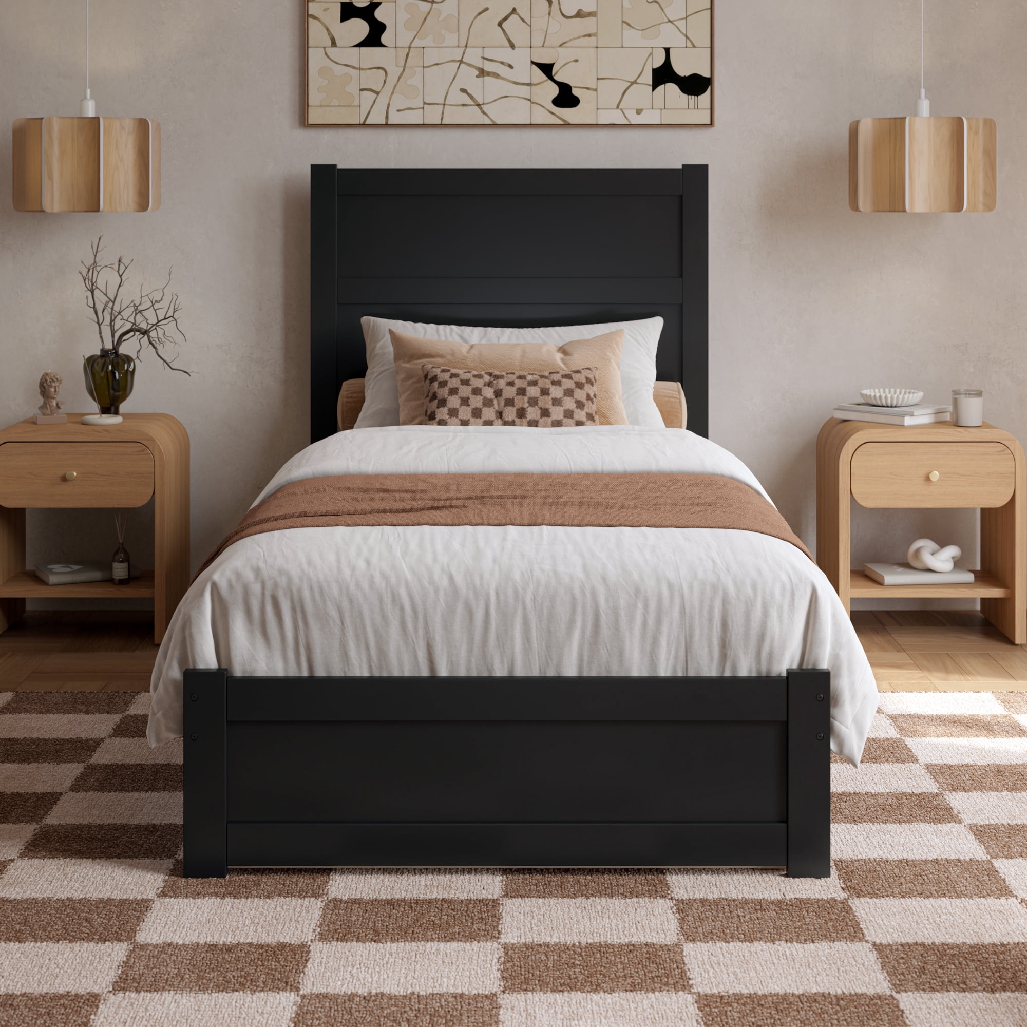 AFI Aveline Twin XL Platform Bed with Matching Footboard & Twin XL Trundle, Black