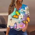 thumbnail image 2 of 3/4 Length Sleeve Womens Tops Colorful Butterfly Print Shirts V Neck Graphic Tees Lightweight Loose Fit Blouses Dressy Casual Outfits Going Out Tops 2026 Spring Summer Clothing, 2 of 6