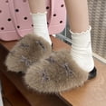 thumbnail image 5 of Slippers for Women Flat Heel Closed Toe Slip-on House Slides Winter Casual Indoor Outdoor Home Warm Woolen Flats Shoes for Couples Coffee 6.5, 5 of 8