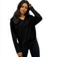 thumbnail image 3 of DDAPJ pyju Womens Long Sleeve T Shirts Lightweight V Neck Pullover Tees Fall Lightweight Tops Casual Workout Y2K Tops Black XL, 3 of 8