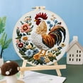 thumbnail image 2 of Punch Needle Kits A Rooster in Flowers Embroidery Starter Set with Hoop Easy for Beginners DIY Stress Relief Handmade Craft Hobby and Home Decor 20x20cm, 2 of 8
