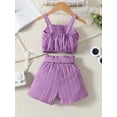 thumbnail image 3 of Bagilaanoe 2pcs Little Girl Shorts Set Toddler Sleeveless Ruffled Cami Tops + Shorts with Belt 18M 24M 3T 4T 5T 6T Kids Casual Summer Clothes, 3 of 9