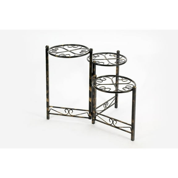 Ore International 24.41" THREE TIER HEART CLOVER BLACK/GOLD ROUND PLANT STAND