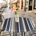 thumbnail image 4 of Colored Stripes Fitted Tablecloth with Elastic Edged, Round Table Cloth for Dining Table, Blue Black White Brown Abstract Lines Waterproof Oil Proof Table Cover for Indoor Outdoor 36"-44", 4 of 8