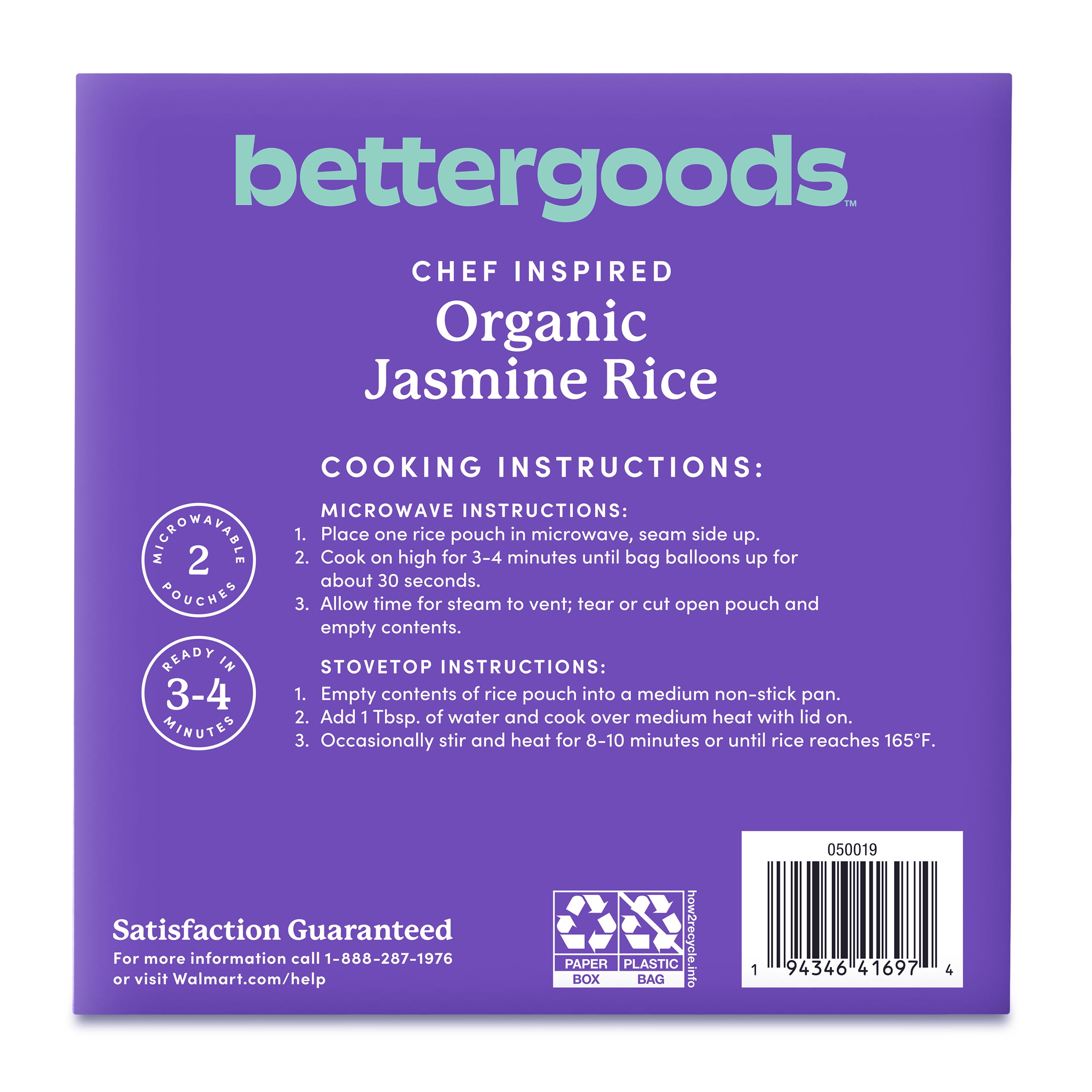 bettergoods Organic Jasmine Rice, 20 oz, 2 Pouches (Frozen)
