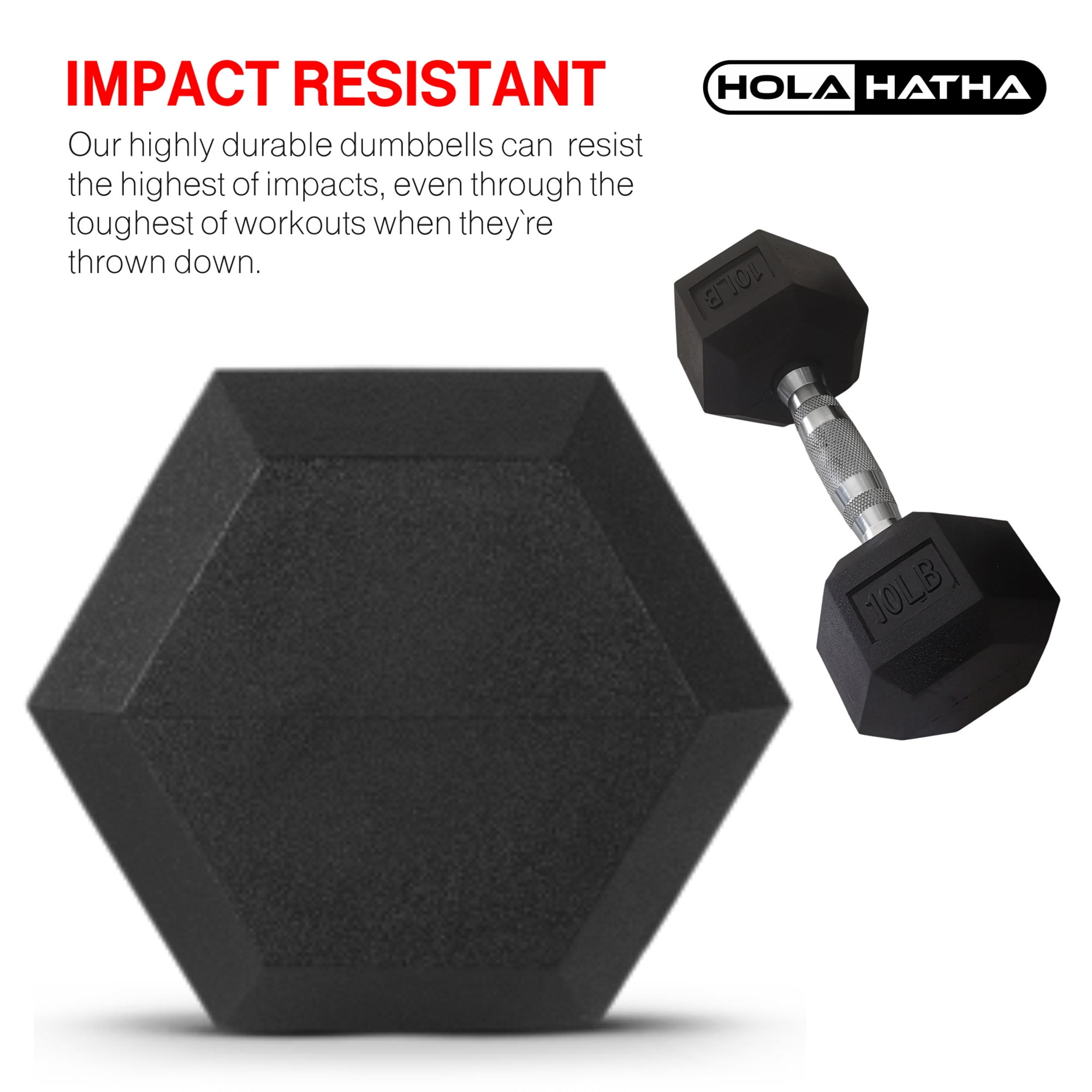 HolaHatha 10, 15, 25, 30, & 35 Pound Hexagonal Dumbbell Weight Set w/Rack