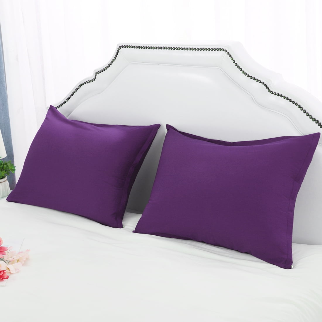 Unique Bargains Pillowcases 2-Piece Egyptian Cotton Pillow Cover Dark Purple Standard