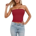 thumbnail image 3 of haizhen Women's Tank Tops with Built in Bras Off the Shoulder Strapless Tube Top Removable Bra Cropped Tank Tops for Women Workout Athletic Running Vest Red, XL, 3 of 9