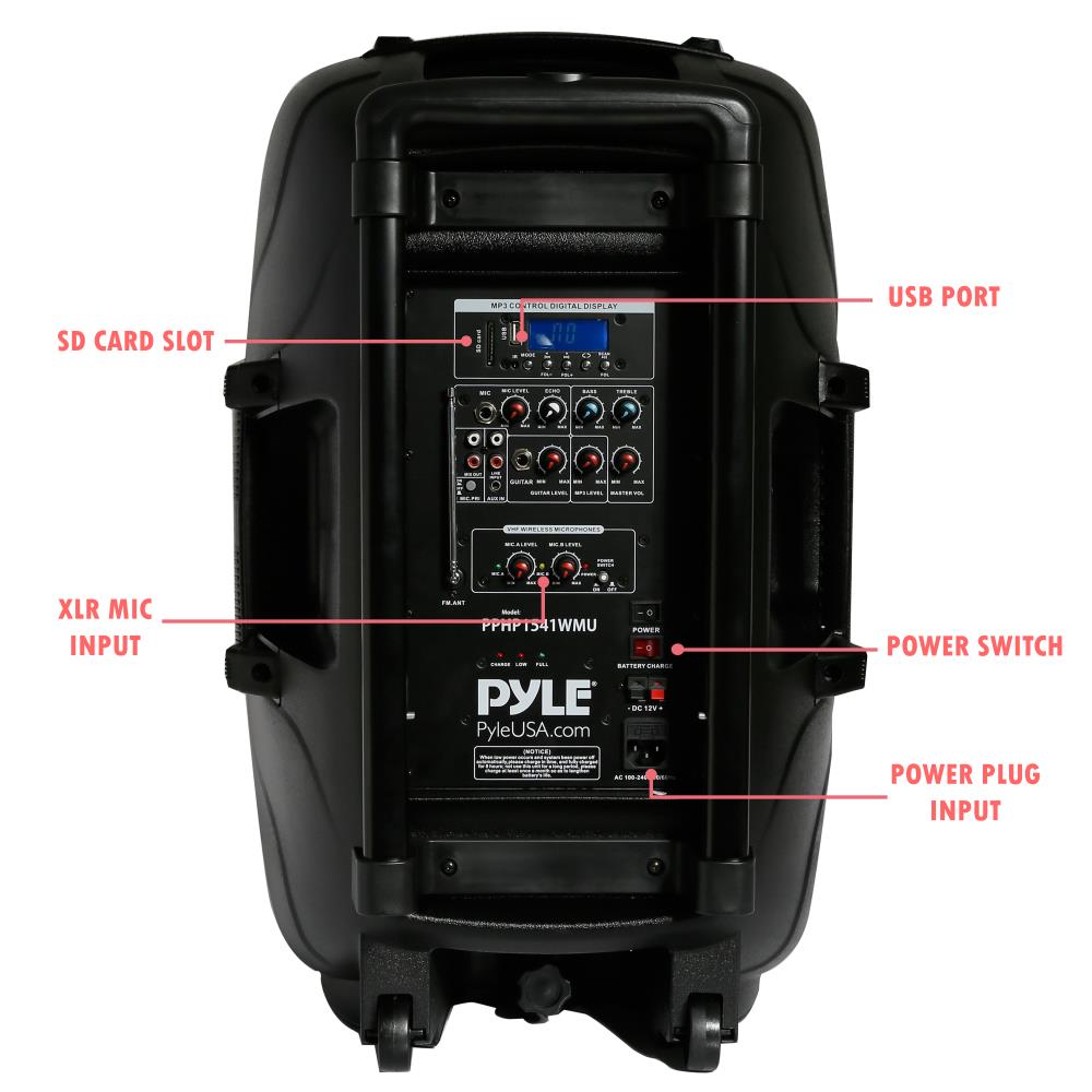 Pyle PPHP1541WMU - Wireless & Portable Bluetooth Loudspeaker - Active-Powered PA Speaker System Kit, Built-in Rechargeable Battery (15" Subwoofer, 1200 Watt) - image 3 of 6