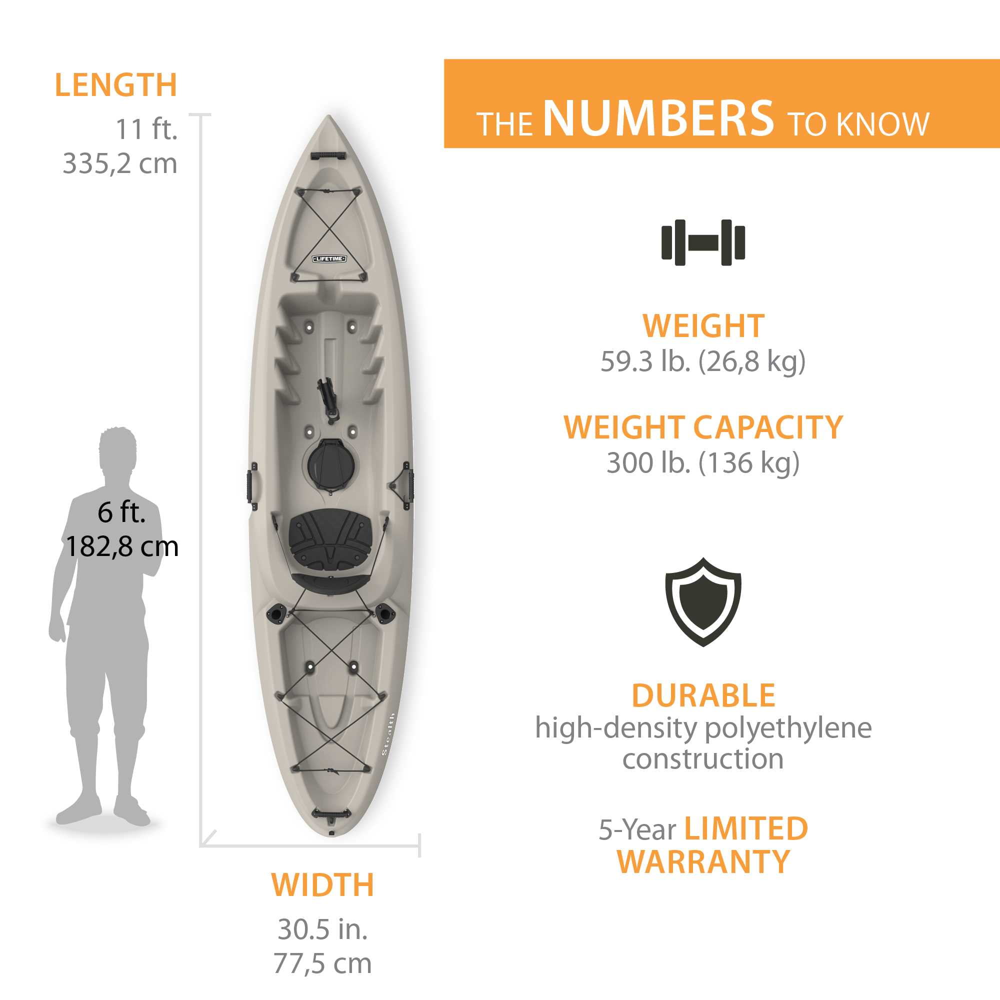 Lifetime Stealth Angler 11 ft Sit-on-Top Fishing Kayak, Sandstone (90514)