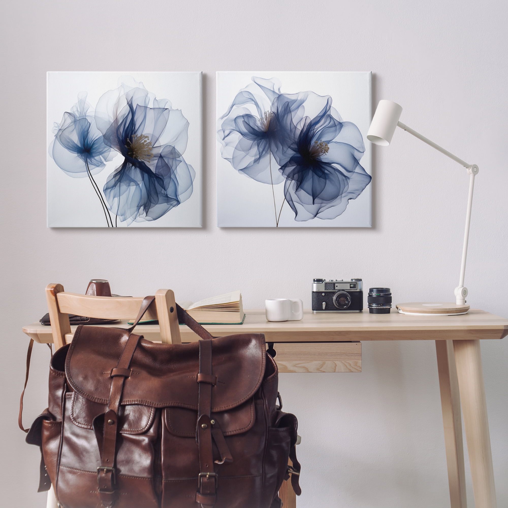 Stupell Industries Blue Modern Flowers Botanical & Floral Photography Gallery Wrapped Canvas Art Print Wall Art, 24 x 24, Set of 2