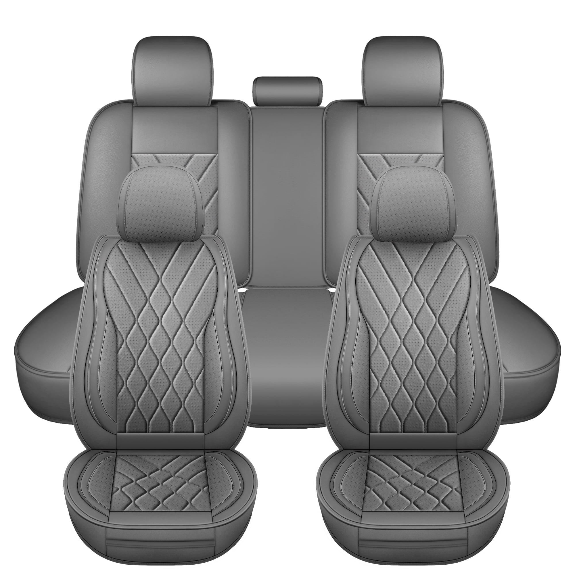 LINGVIDO Premium Leather Car Seat Cover Universal Fit for SUV & Sedan, Full Set Breathable Durable Seat Cushion,Grey,5 Seats
