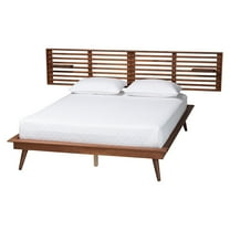 Baxton Studio Elvina Walnut Wood Queen Size Platform Bed with Built-In Shelves
