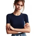 thumbnail image 1 of Playera De Mujer En Ribb Manga Corta Cuello Redondo Slim Fit, 1 of 3