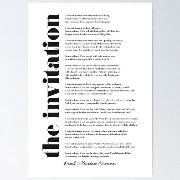 The Invitation by Oriah Mountain Dreamer UNFRAMED Poster, 8x12