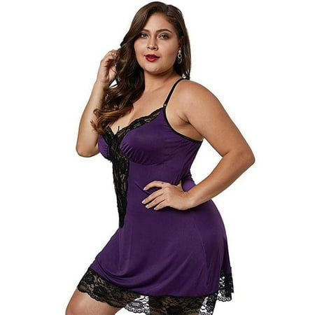 

Women Lace Lingerie Front Closure Babydoll V Neck Nightwear Sexy Chemise Nightie