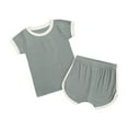 thumbnail image 2 of IROINNID Toddler Baby Summer Ribbed Short-sleeved Top Shorts Two-piece Set for Boys Girls 12-24 Months, 2 of 9