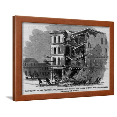 Earthquake in San Francisco, Cal., October 8, 1865-View on the Corner of Third and Mission Streets. Framed Print Wall Art