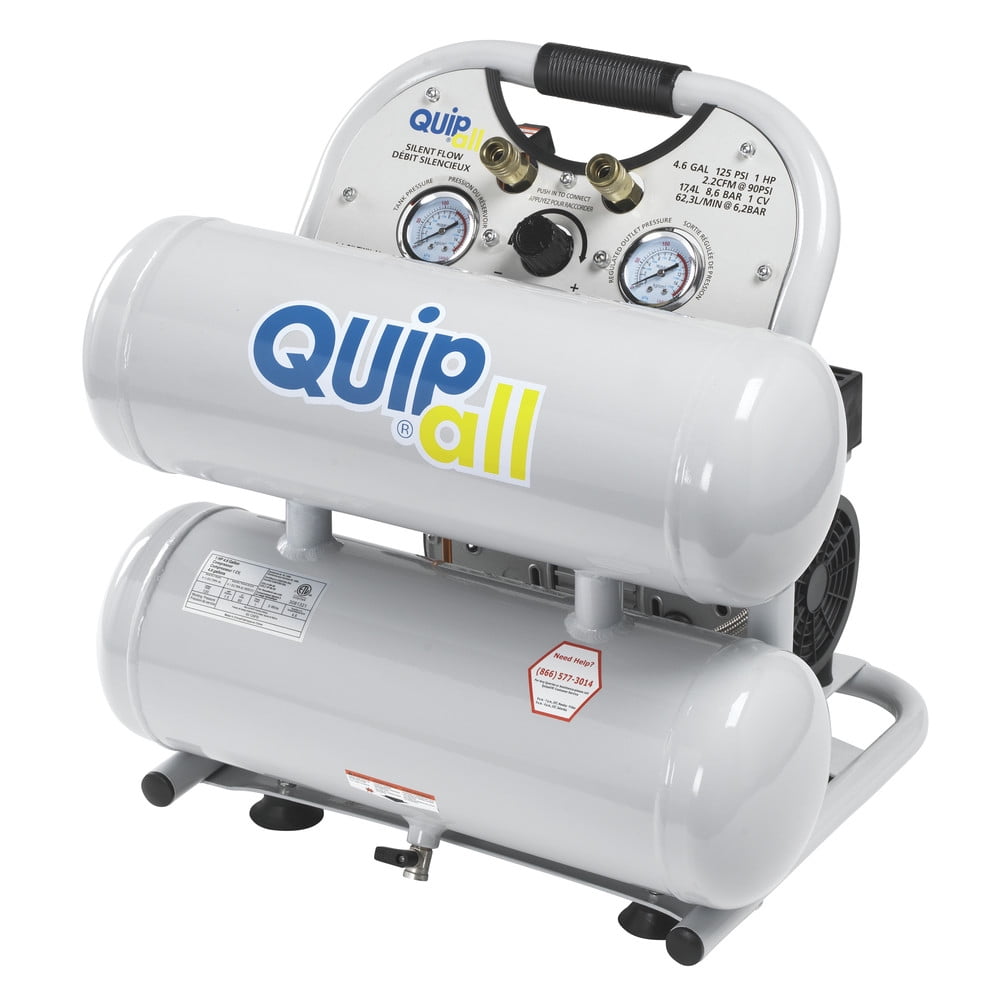 Quipall 4 1 Siltwn Al Ultra Quiet 1 Hp 4 6 Gallon Oil Free Twin Stack Air Compressor Walmart Com