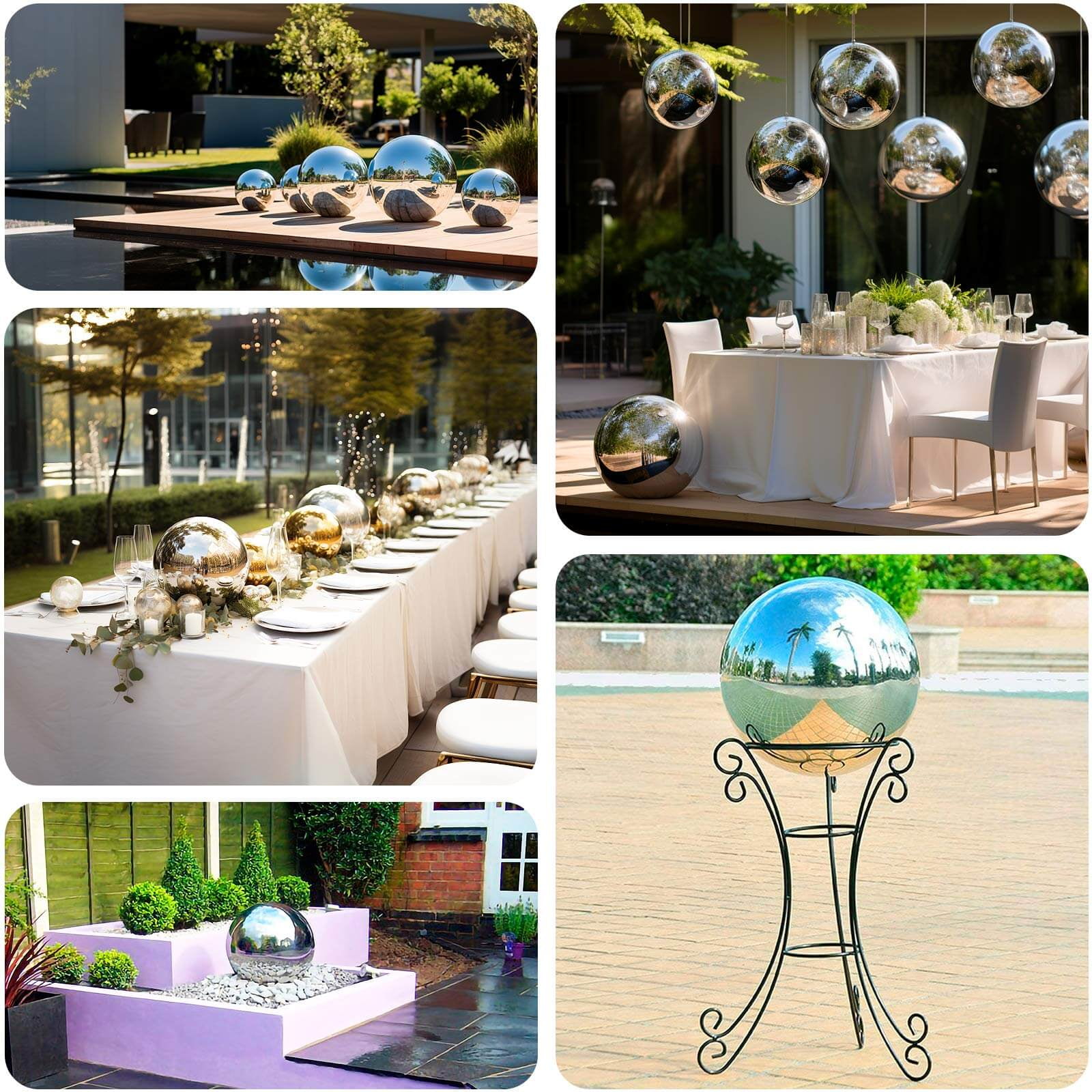 Efavormart Silver Stainless Steel Gazing Globe Mirror Ball, Reflective Shiny Hollow Garden Spheres - 16"
