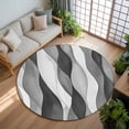 thumbnail image 3 of 8ft Round Rug, Gray Stripes Non-Skid Rubber Backing Large Area Rugs - Living Room Bedroom Home Office, Vintage Farmhouse Greyish Ripple Pattern Indoor Floor Mat Carpets Washable Rug, 3 of 9