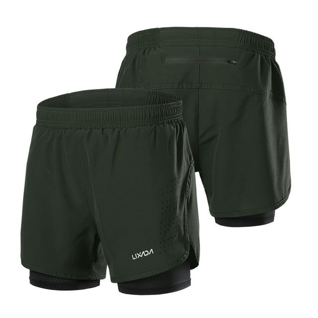 Men's 2-in-1 Running Shorts Quick Drying Breathable Active Training Exercise Jogging Cycling Shorts with Longer Liner