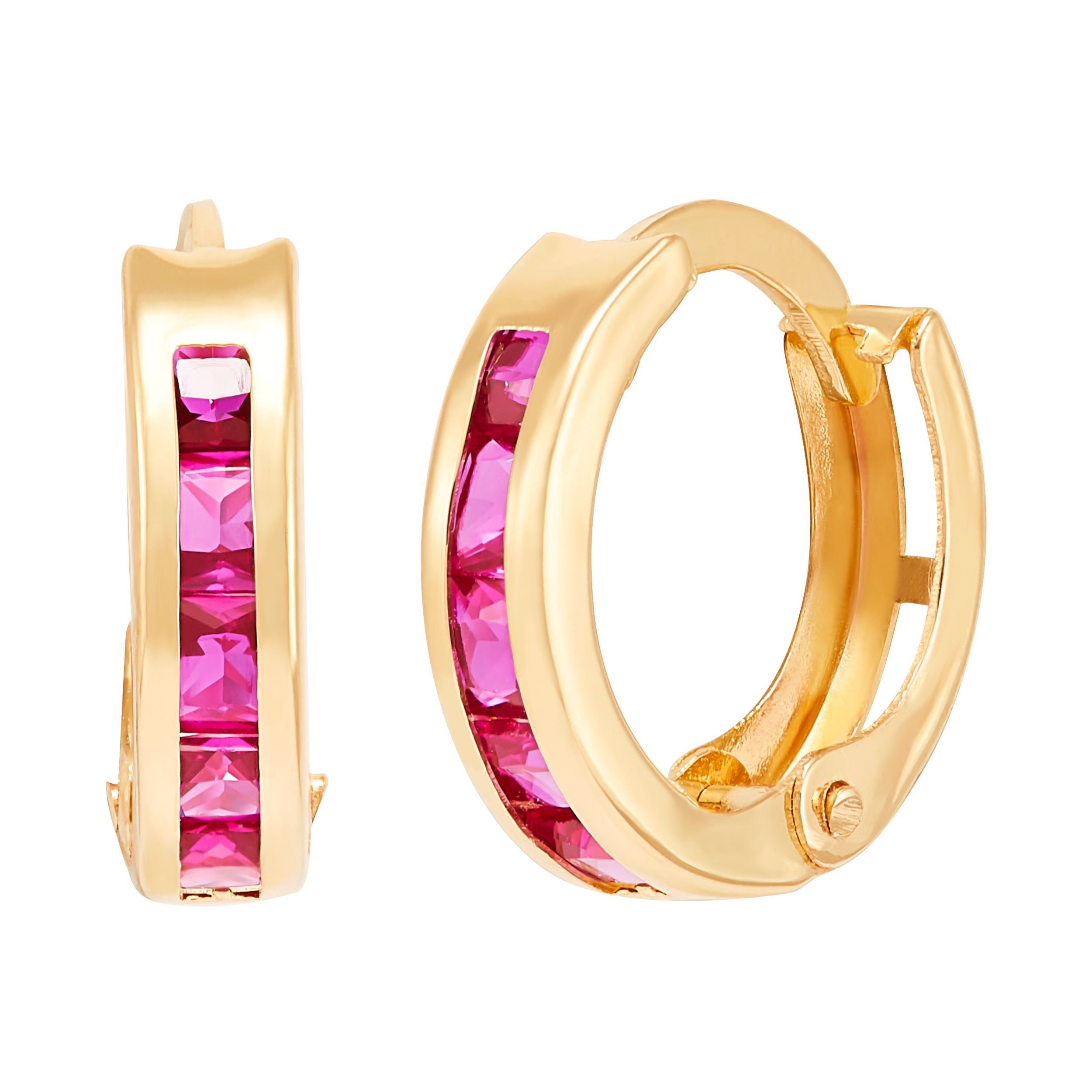 Brilliance Fine Jewelry Created Ruby Huggie Style Earrings in 10K Yellow Gold