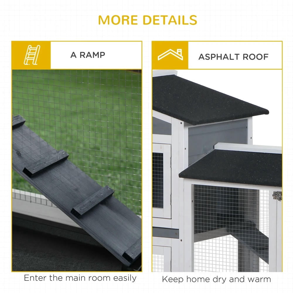 Spaco 2-tier Indoor Rabbit Enclosure, Wood Hutch Backyard Small Animal House Ramp Outdoor Run Enclosed, Guinea Pig Cage, Gray