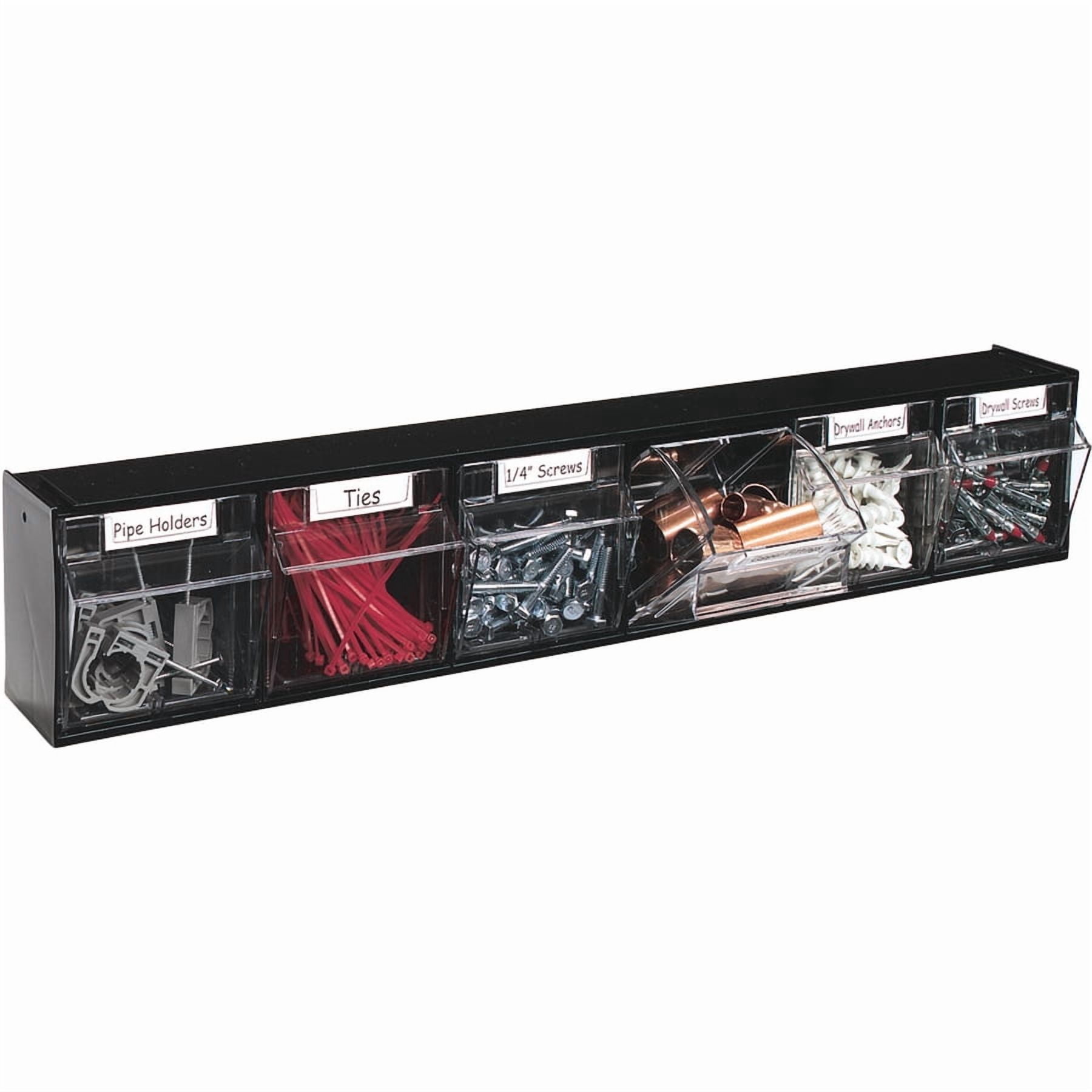 Deflecto Tilt Bin Plastic Storage System w/6 Bins, 23 5/8 x 3 5/8 x 4 1/2, Black