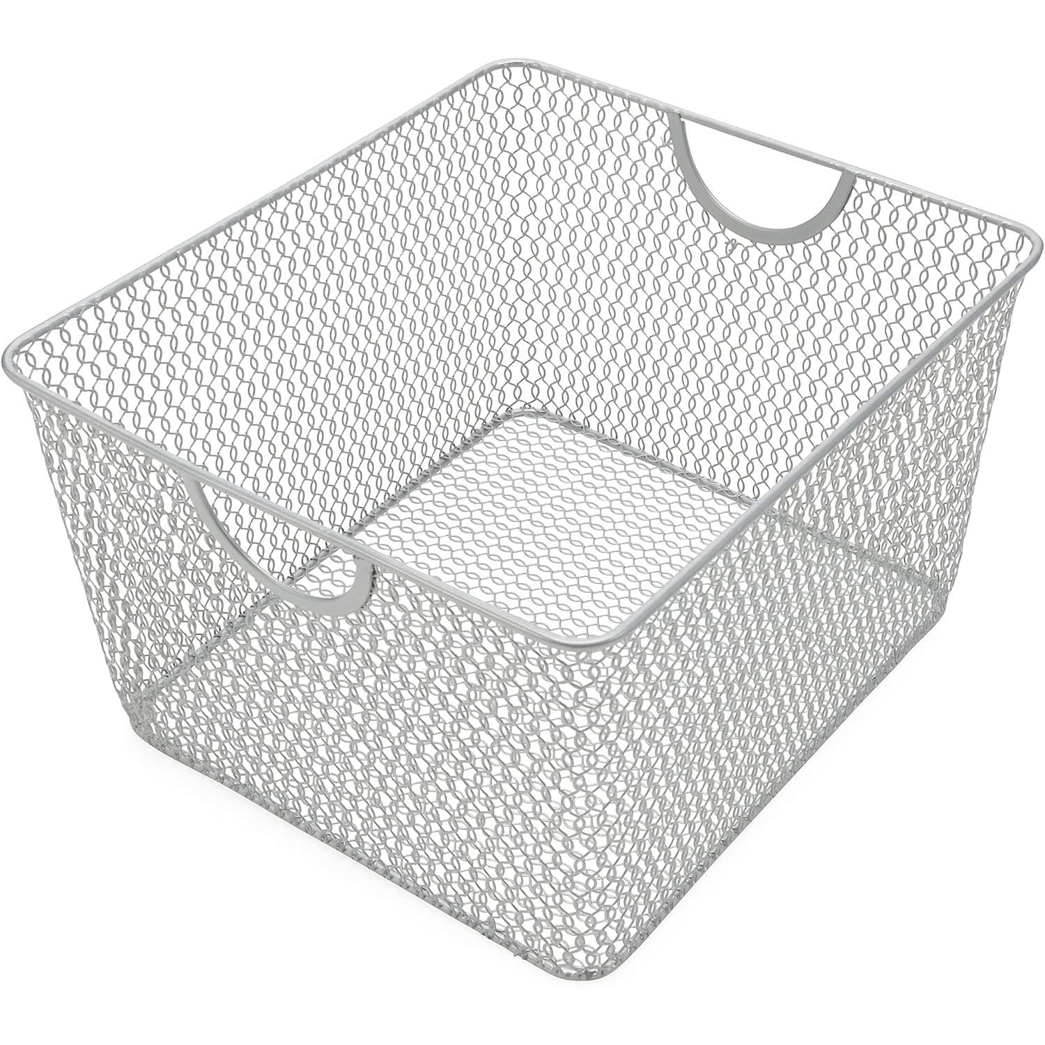 Silver Mesh Open Bin Storage Basket Organizer for Fruits, Vegetables