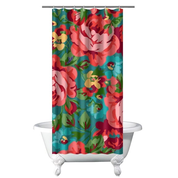 Waterproof Pioneer Shower Curtain 36x72 Inch Polyester Unique Colorful Floral Shower Curtain for Bathroom Hotel Home Decor with 7 Plastic Hooks