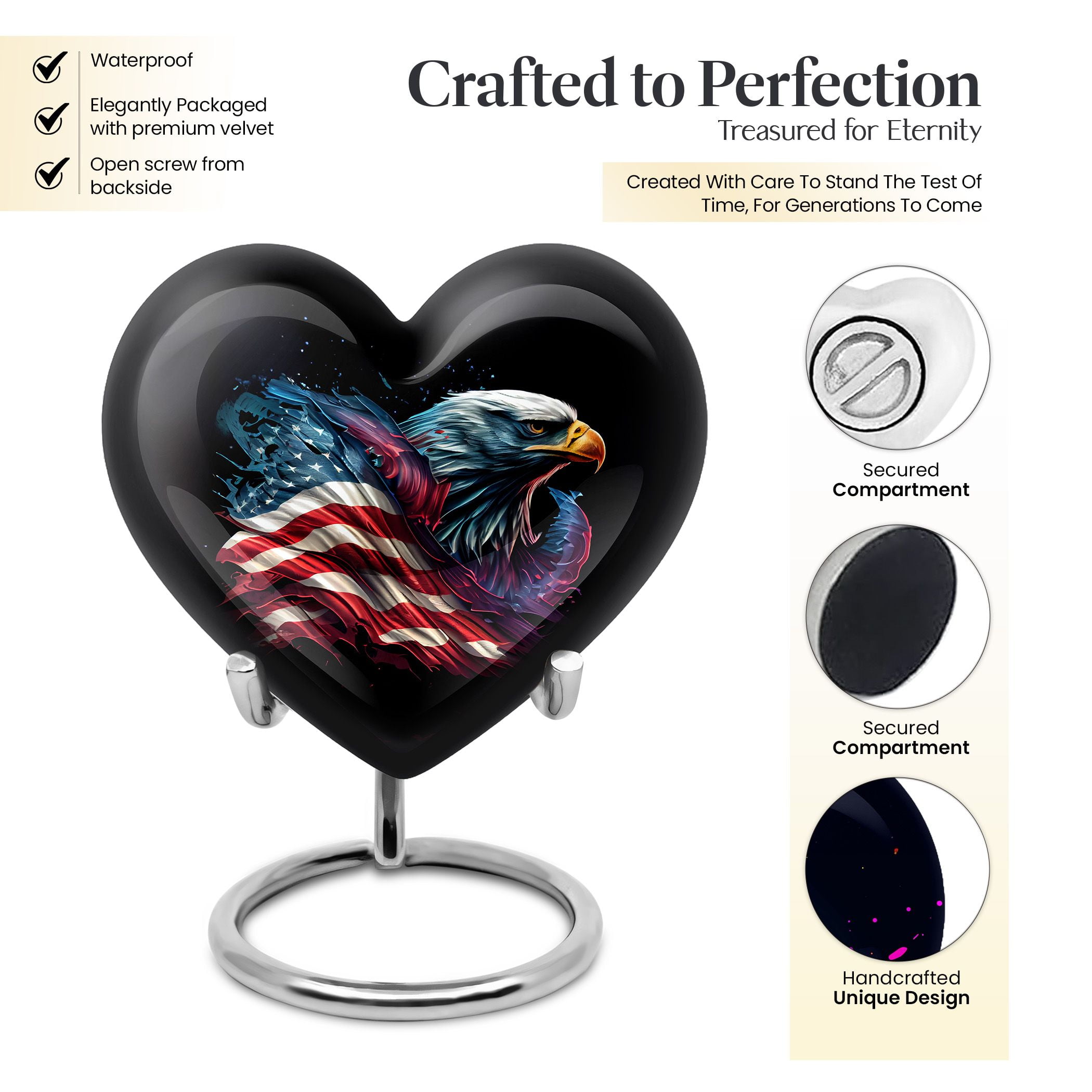 American Eagle Keepsake Urns For Ashes Heart - Cremation Urns For Human Ashes - Cremation Keepsakes For Ashes - Keepsake Urns For Human Ashes - Miniature Urns For Human Ashes (Size -3inch,1pcs)