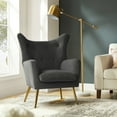 thumbnail image 2 of Velvet Accent Chair Wingback Home Lounge Single Sofa Upholstered Tufted High Back Golden Leg Living Room Adult Grey, 2 of 7